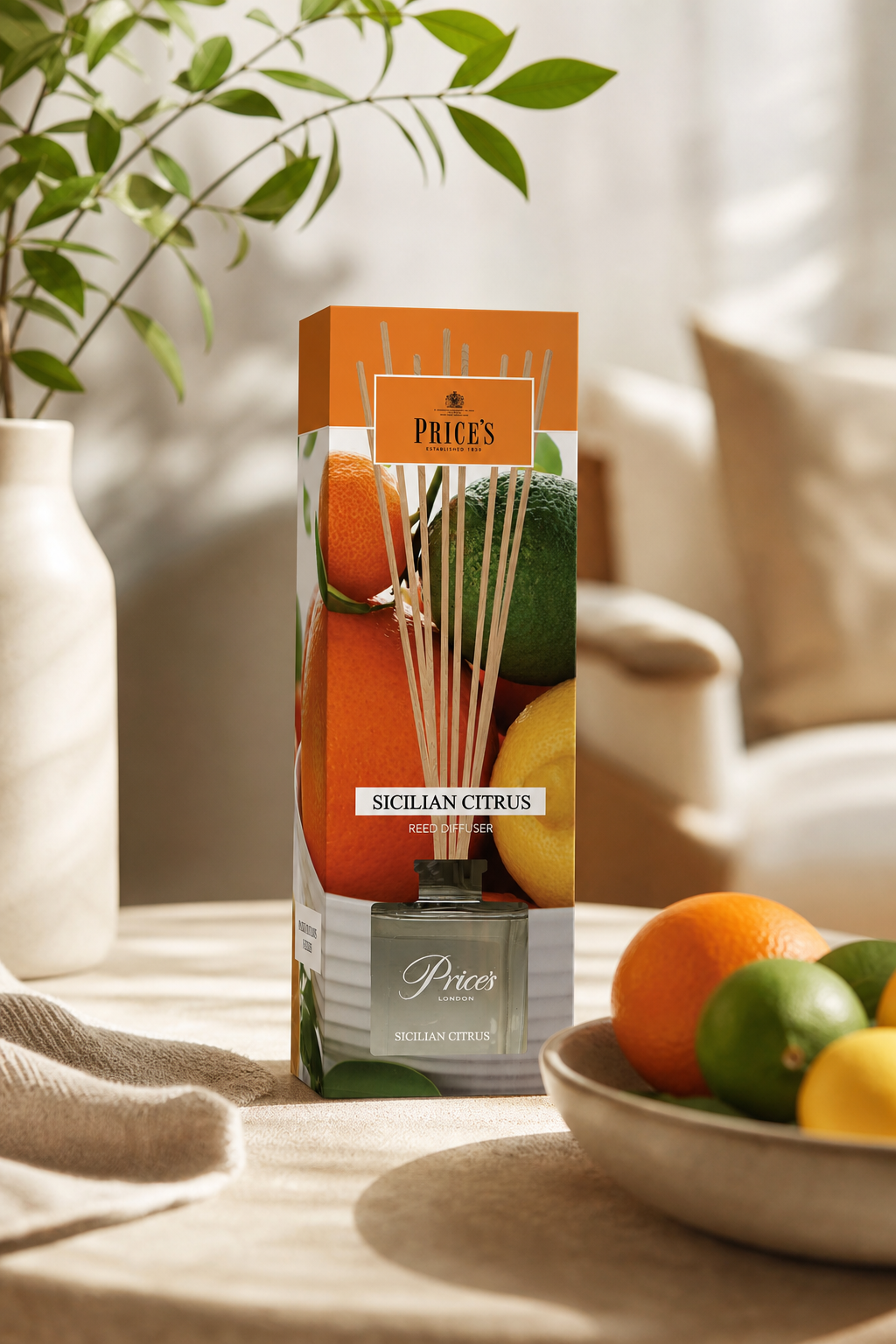 Sicilian Citrus Reed Diffuser 170g in einer stimmungsvollen Anwendungsszene