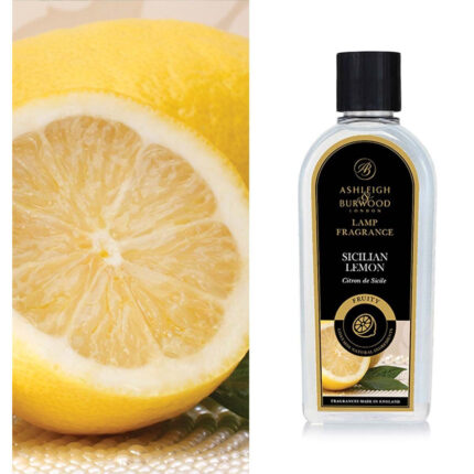 Flasche mit Etikett Sicilian Lemon und Zitronenmotiv