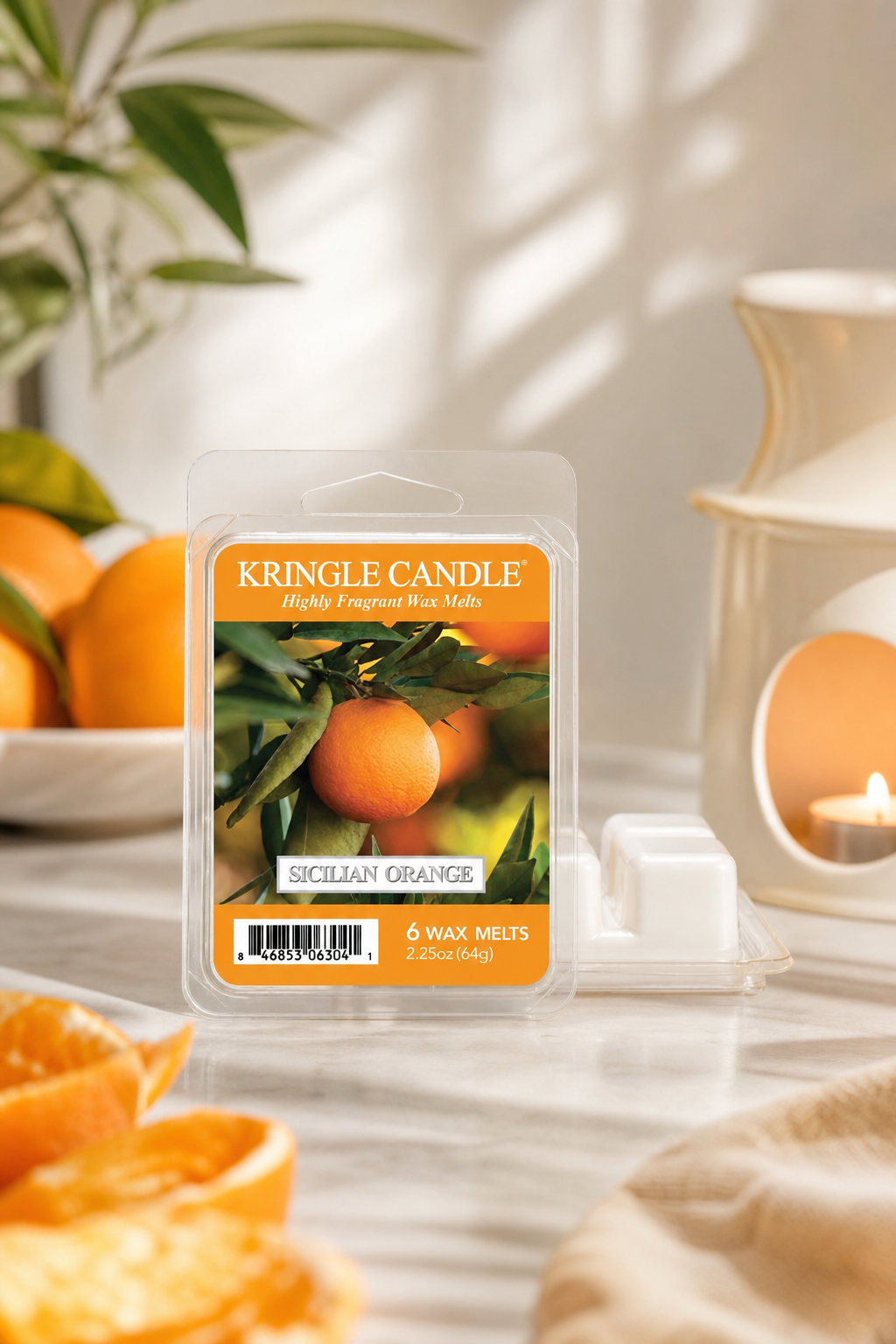 Sicilian Orange Wax Melts 64g in einer stimmungsvollen Anwendungsszene
