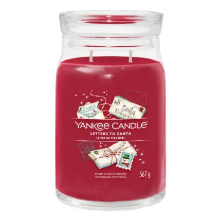 Rote Letters to Santa Kerze im Glas mit zwei sichtbaren Dochten