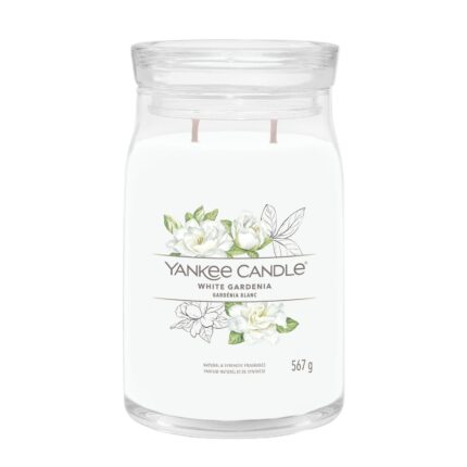 Weiße White Gardenia Kerze im Glas mit zwei sichtbaren Dochten