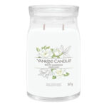 Weiße White Gardenia Kerze im Glas mit zwei sichtbaren Dochten