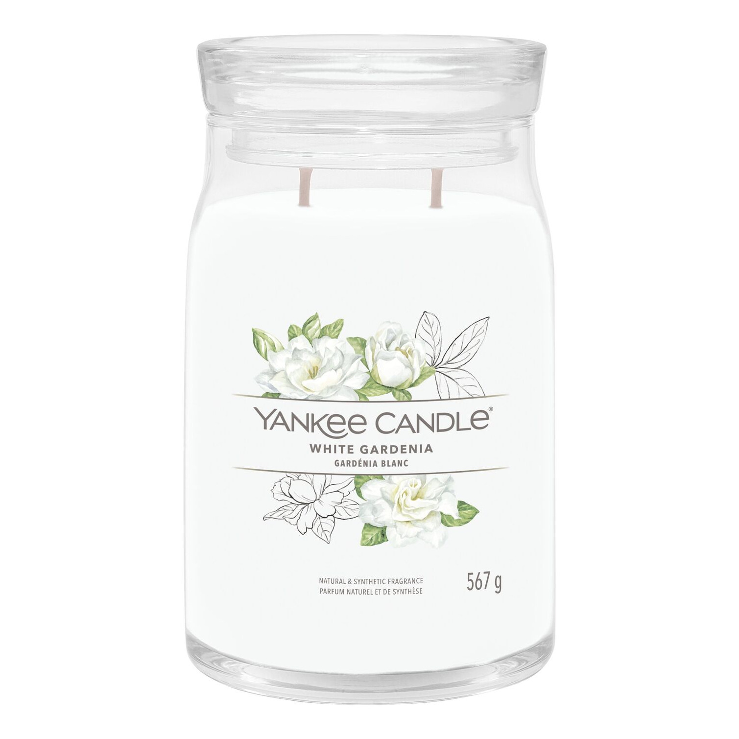 White Gardenia Kerze im Glas Weiße White Gardenia Kerze im Glas mit zwei sichtbaren Dochten