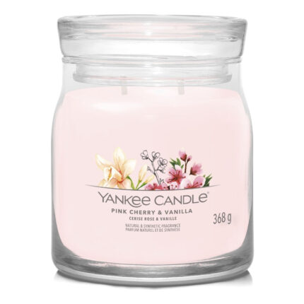 Yankee Candle Pink Cherry & Vanilla Duftkerze im Glas mit Blumenetikett