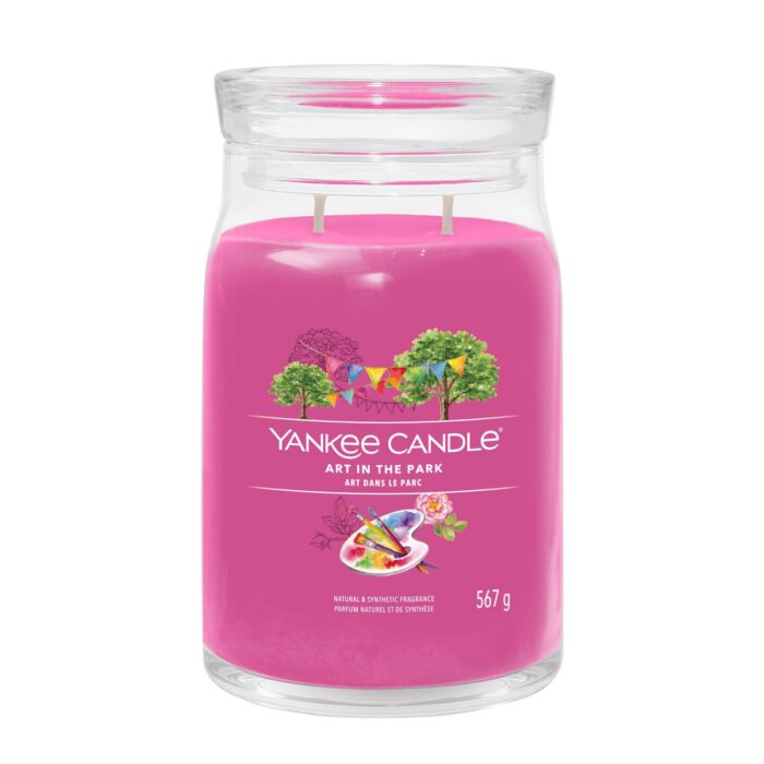 Pinke Yankee Candle Art in the Park Jar mit zwei sichtbaren Dochten