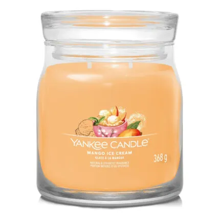 Mango Ice Cream Duftkerze im Glas mit sichtbarem Etikett
