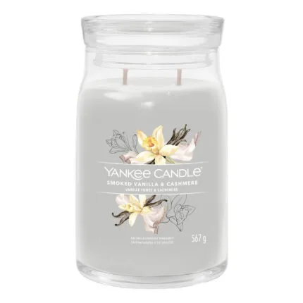 Yankee Candle Kerze im Glas mit floralem Etikett und zwei Dochten