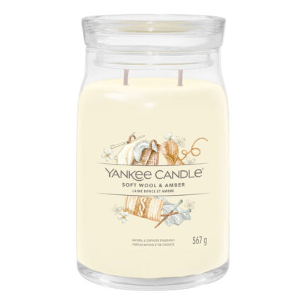 Soft Wool & Amber Kerze im Glas mit zwei sichtbaren Dochten