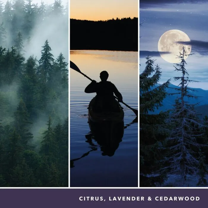 Dreiteilige Naturcollage zu Midsummer’s Night mit lesbarer Duftangabe