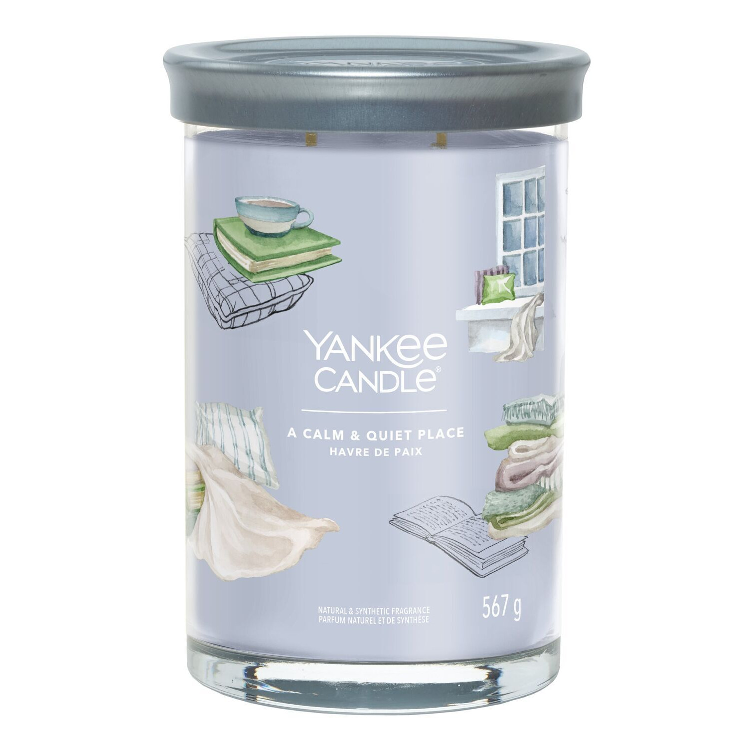 A Calm & Quiet Place Kerze Yankee Candle Kerze im Glas mit illustriertem Etikett und Deckel