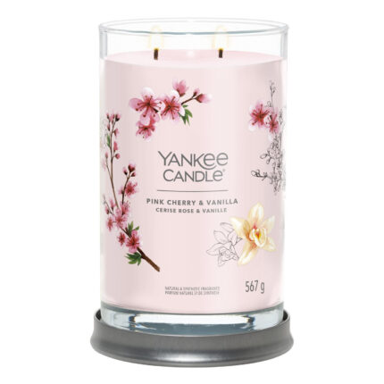 Yankee Candle Pink Cherry & Vanilla Kerze mit zwei brennenden Dochten
