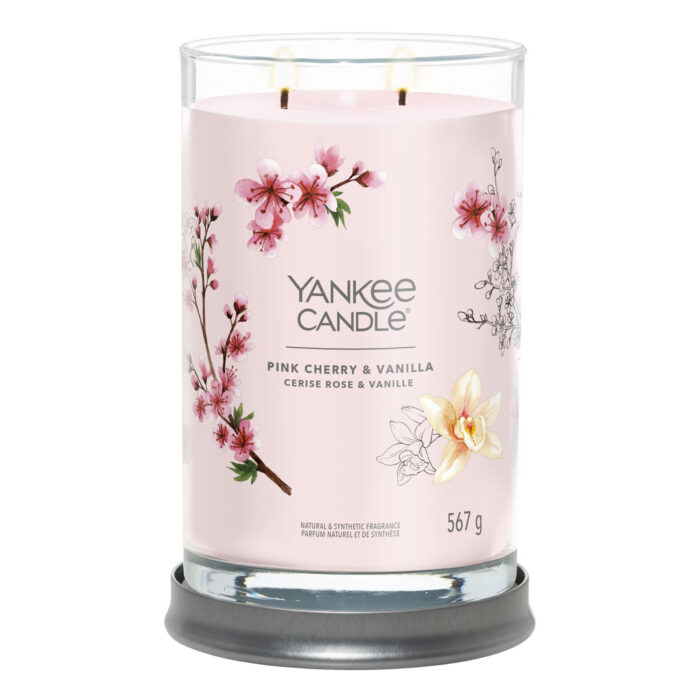 Yankee Candle Pink Cherry & Vanilla Kerze mit zwei brennenden Dochten