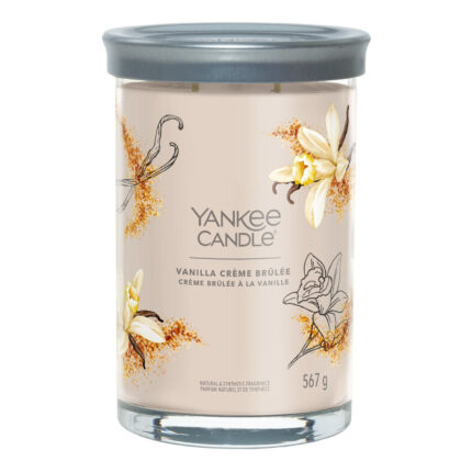 Vanilla Crème Brûlée Duftkerze im Glas mit floralem Etikett
