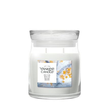 Yankee Candle Silver Birch Kerze im Glas mit sichtbarem Etikett