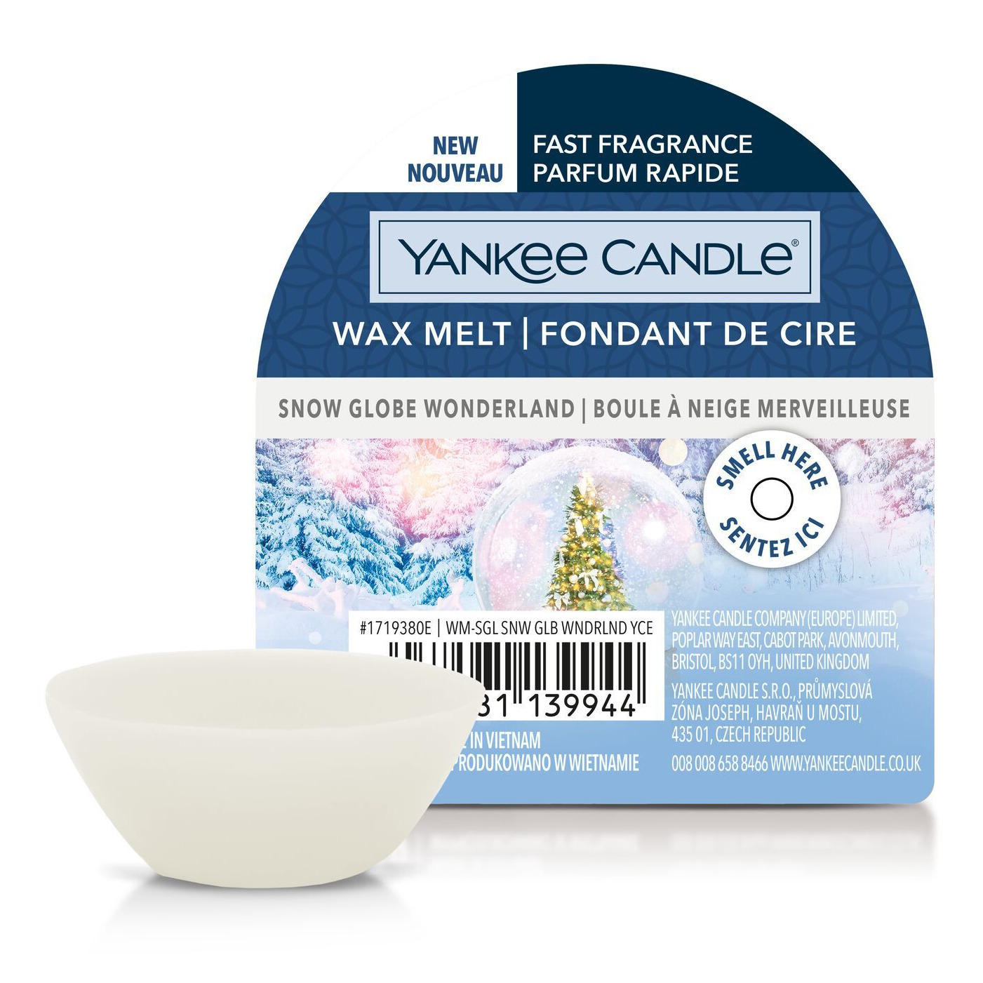 Snow Globe Wonderland Wax Melt Verpackung Verpacktes Yankee Candle Snow Globe Wonderland Wax Melt mit sichtbarer Schmelzschale