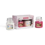 Yankee Candle Geschenkset mit zwei Einzelkerzen und sichtbaren Produktetiketten