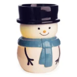 Frontansicht einer Schneemann-Duftlampe mit schwarzem Hut und blauem Schal