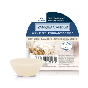 Verpackung und Wachsschale des Yankee Candle Wax Melts Soft Wool & Amber