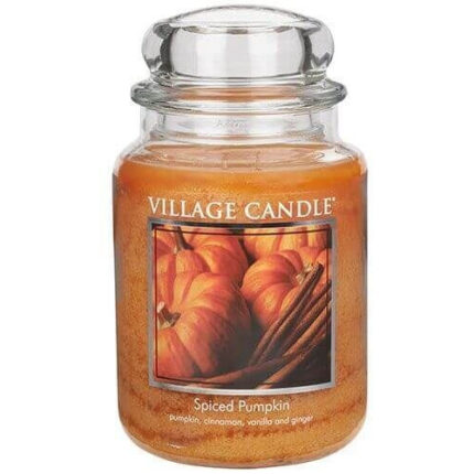 Village Candle Spiced Pumpkin Kerze im Glas mit Kürbis- und Zimtmotiv