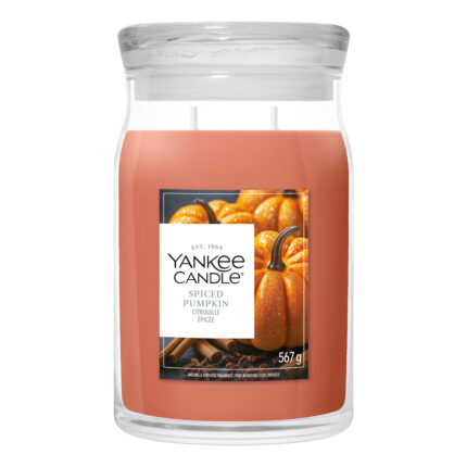 Yankee Candle Spiced Pumpkin Duftkerze im Glas mit zwei sichtbaren Dochten