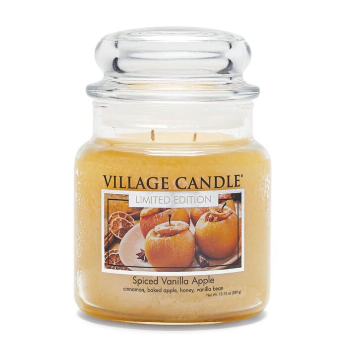 Spiced Vanilla Apple Kerze im Glas mit sichtbarem Etikett