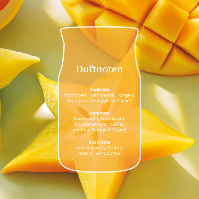 Grafik mit Duftnoten von Starfruit & Sunshine und tropischen Früchten