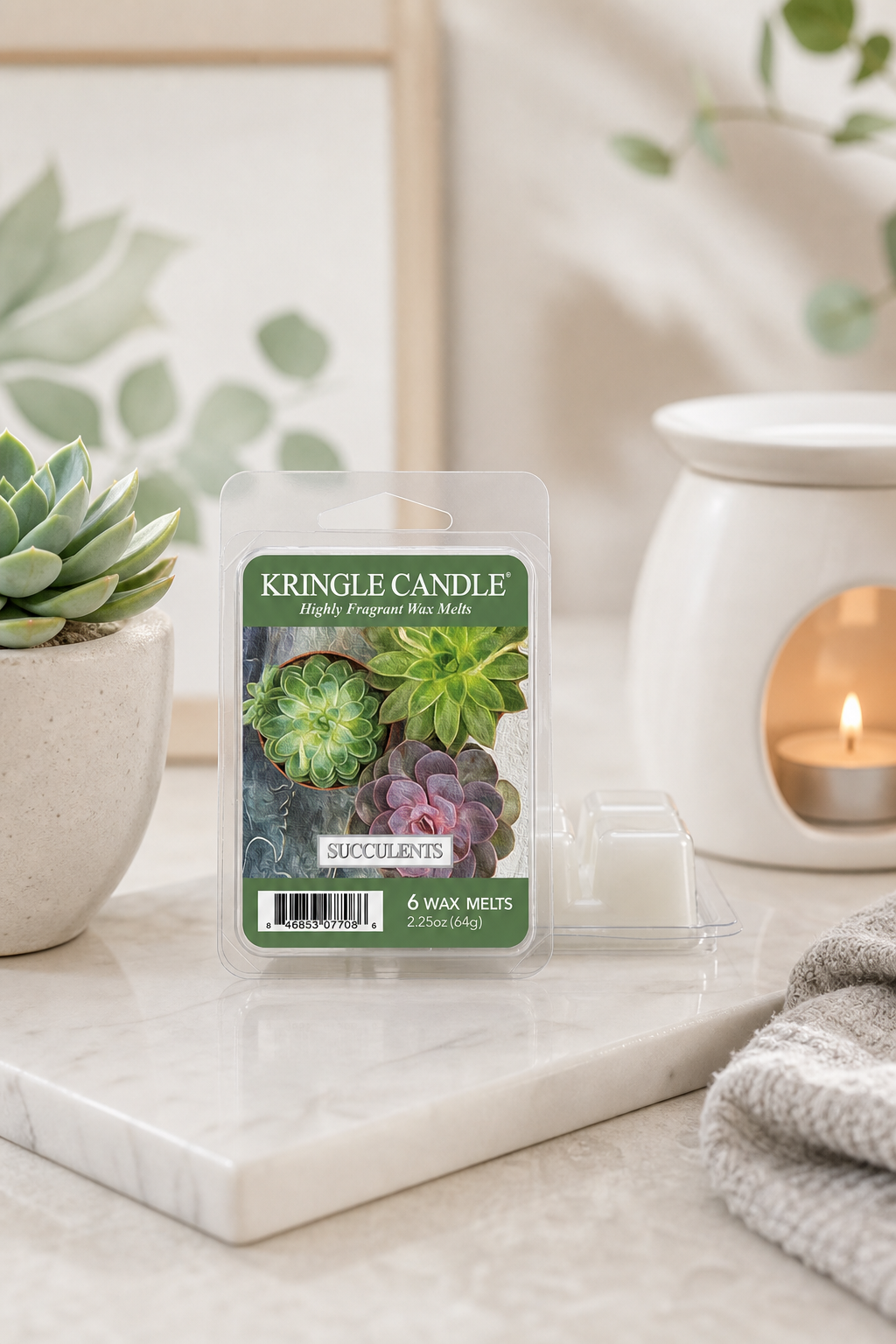 Succulents Wax Melts 64g in einer stimmungsvollen Anwendungsszene