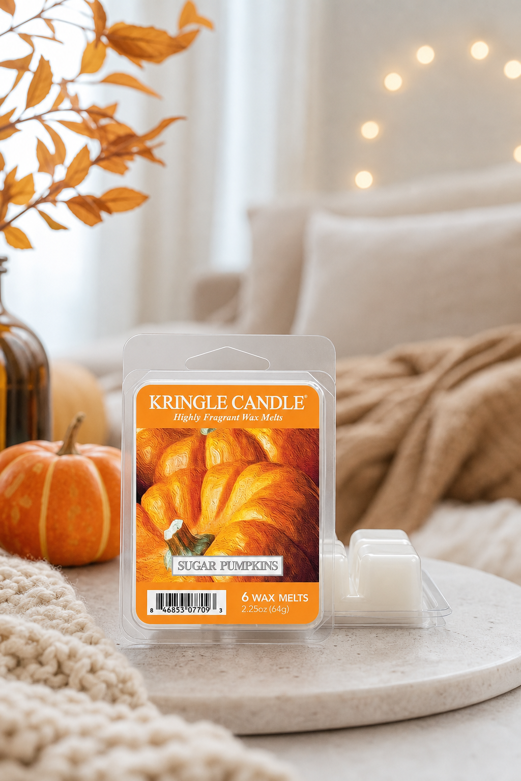 Sugar Pumpkins Wax Melts 64g in einer stimmungsvollen Anwendungsszene