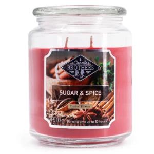 Rote Sugar & Spice Duftkerze im Glas mit zwei Dochten und Deckel