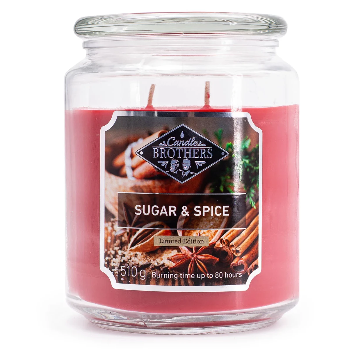 Sugar & Spice Duftkerze im Glas Rote Sugar & Spice Duftkerze im Glas mit zwei Dochten und Deckel