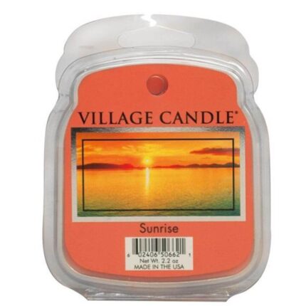 Sunrise Kerze von Village Candle mit Sonnenuntergangsabbildung auf dem Etikett