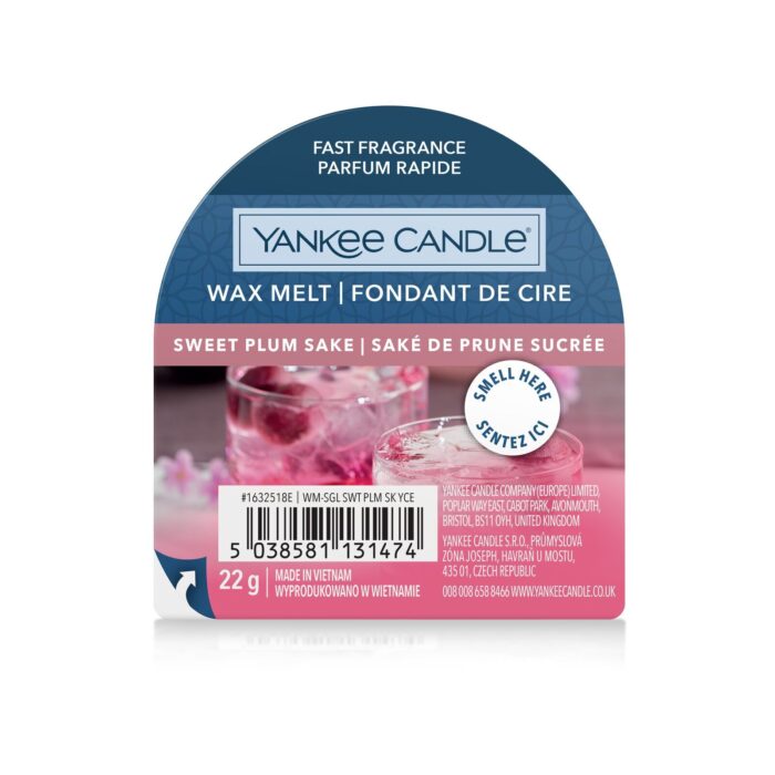 Vorderseite der Yankee Candle Sweet Plum Sake Wax Melt Verpackung