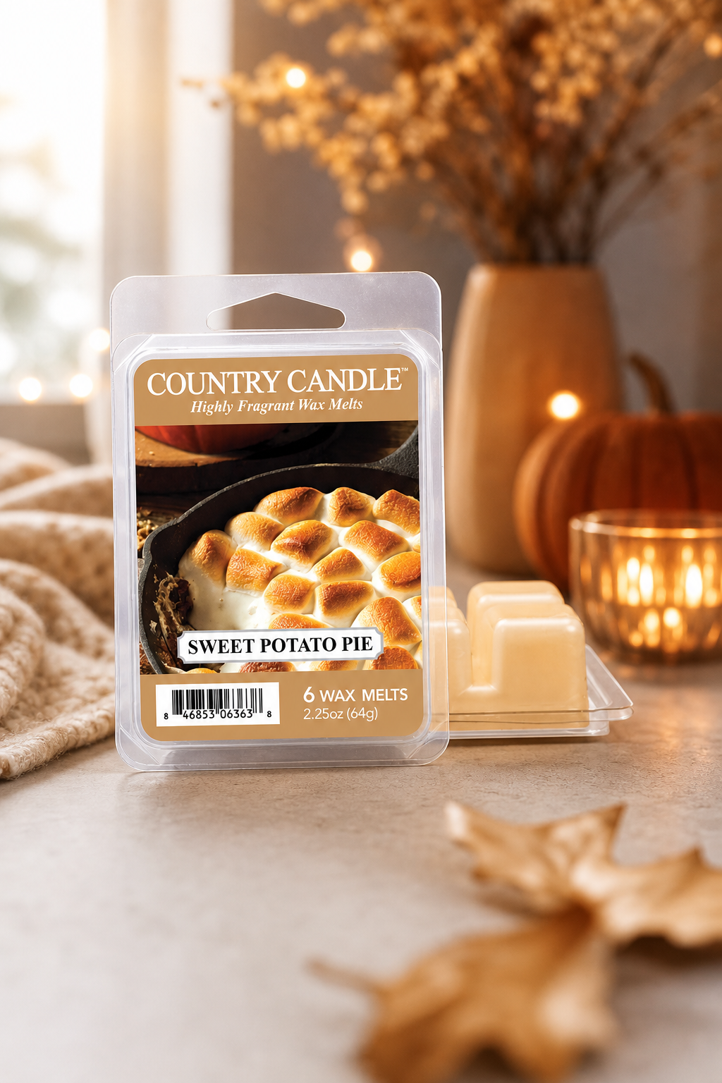 Sweet Potato Pie Wax Melts 64g in einer stimmungsvollen Anwendungsszene