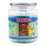 Haribo Sweet Wonderland Duftkerze mit Deckel und winterlichem Etikett