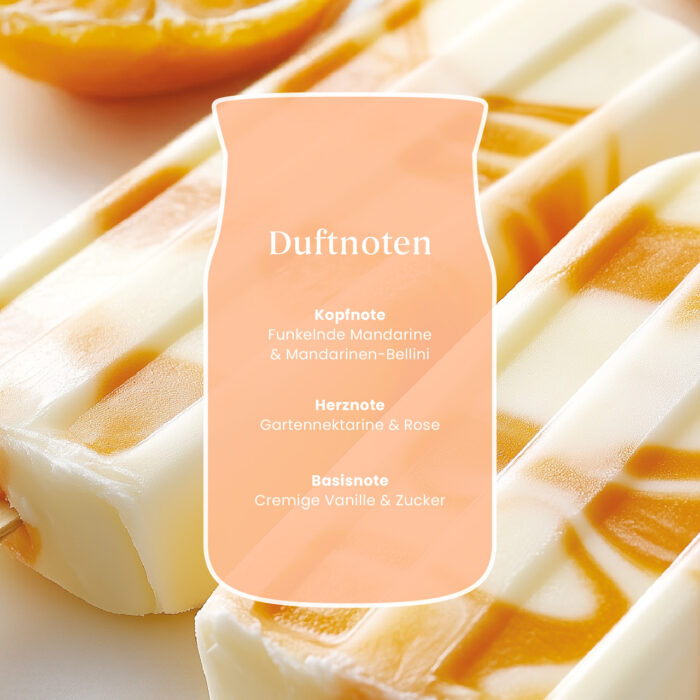 Duftnotenkarte mit Mandarine, Gartennektarine, Rose, Vanille und Zucker