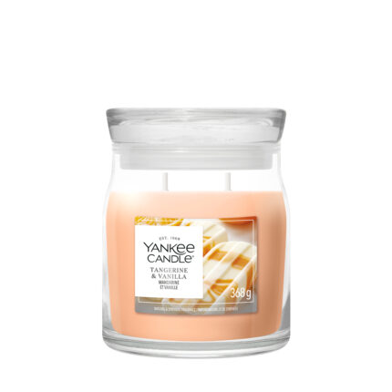 Yankee Candle Tangerine & Vanilla Kerze im Glas mit sichtbarem Etikett