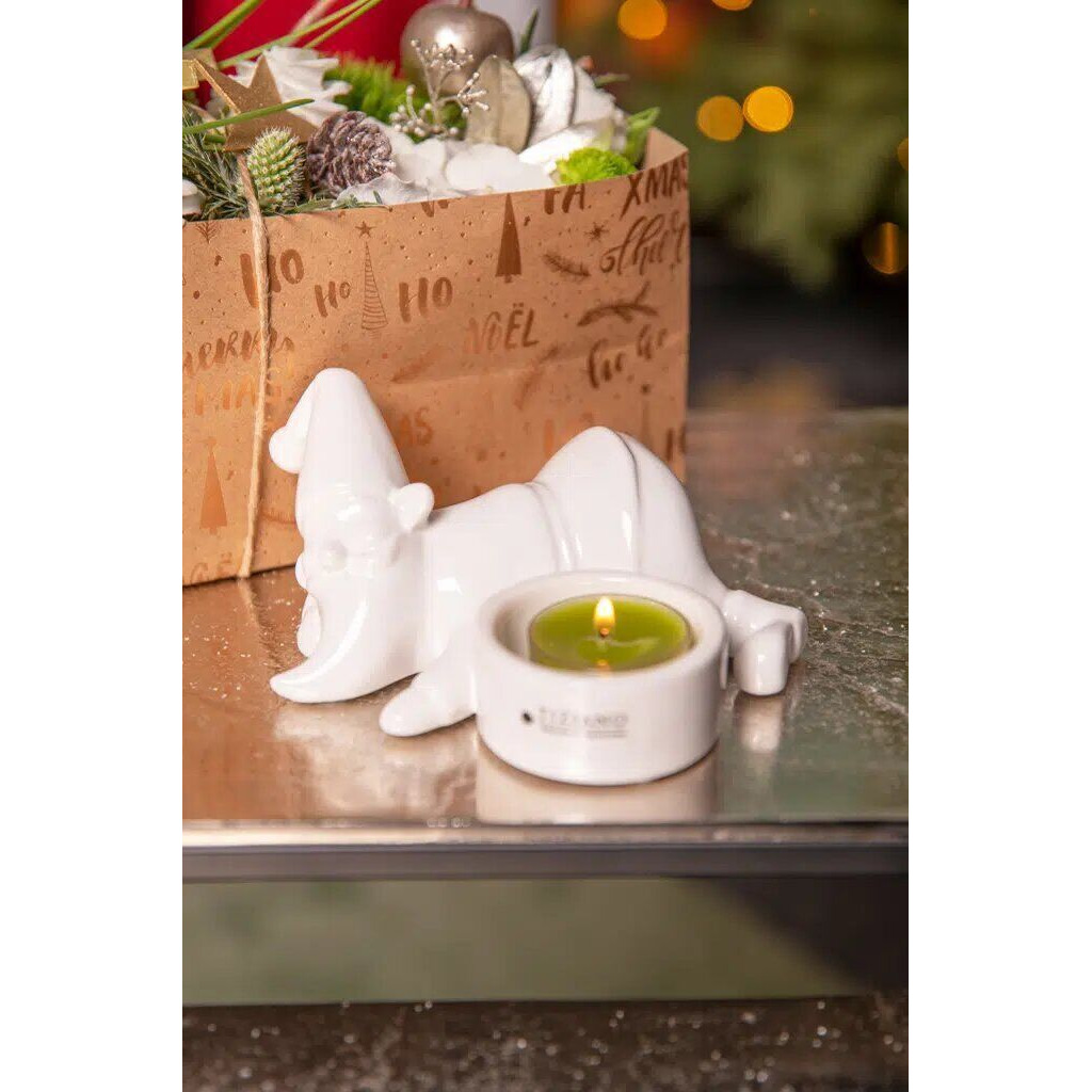 Produktbild Teelichthalter Santa Joelo liegend 11cm cremeweiß – Hauptansicht