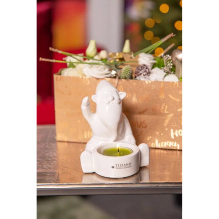Teelichthalter Santa Joelo sitzend 11cm cremeweiß – Hauptansicht