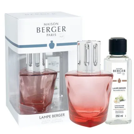 Rosa Lampe Berger, Verpackung und Nachfüllflasche von Maison Berger