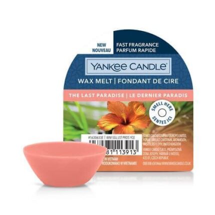 Verpacktes Yankee Candle Wachsmelt The Last Paradise mit rosa Schälchen