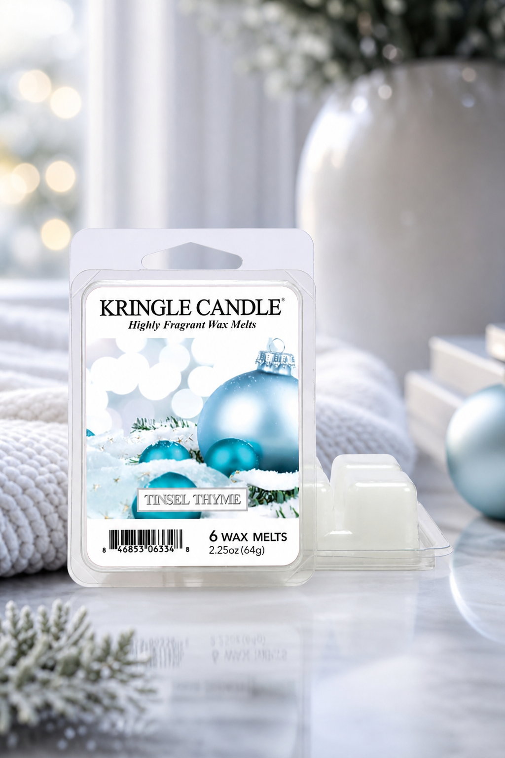 Tinsel Thyme Wax Melts 64g in einer stimmungsvollen Anwendungsszene