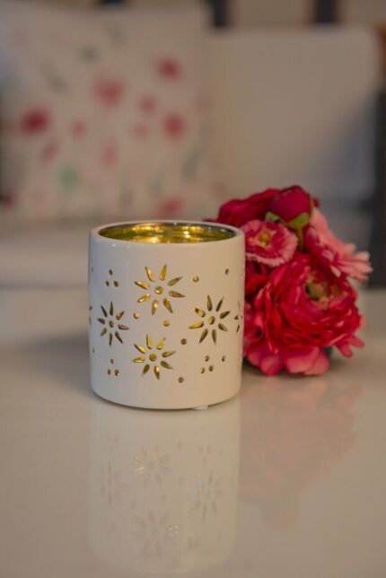 Tischlicht Florana 7cm creme/grün – Produktansicht