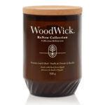 WoodWick Tomato Leaf & Basil Kerze im braunen Glas mit Holzdeckel