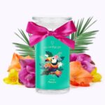 JuwelKerze Toucan Paradise Kerze mit Tukanmotiv und pinker Schleife