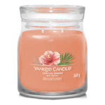 Tropical Breeze Duftkerze im Glas mit Hibiskusmotiv und zwei Dochten