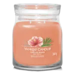 Tropical Breeze Duftkerze im Glas mit Hibiskusmotiv und zwei Dochten