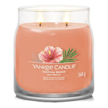 Yankee Candle Tropical Breeze Kerze mit Hibiskusmotiv und zwei brennenden Dochten