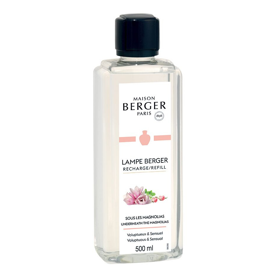 Magnolien-Nachfüller 500 ml Transparente Maison Berger Nachfüllflasche mit Etikett Unter den Magnolien