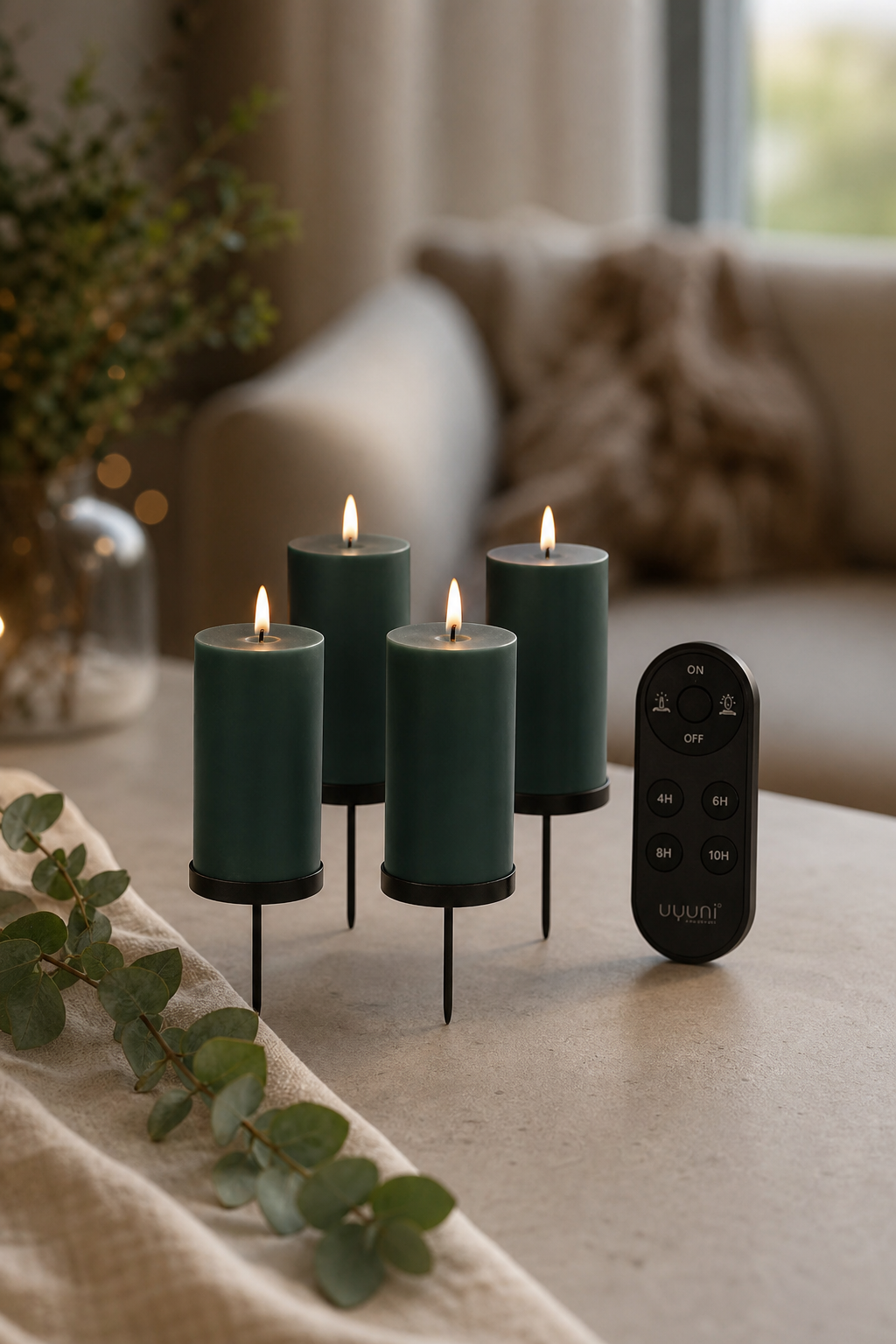 Uyuni Giftbox Pillar Pine Green in einer stimmungsvollen Anwendungsszene