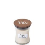 Geschlossenes WoodWick Kerzenglas mit Holzdeckel und WoodWick-Etikett